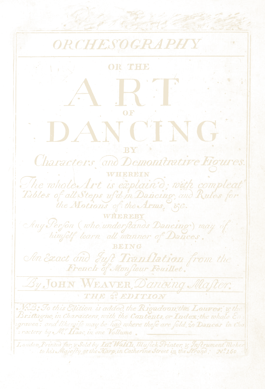 Página de título de Orchesography, o el arte de bailar mediante caracteres y figuras demostrativas